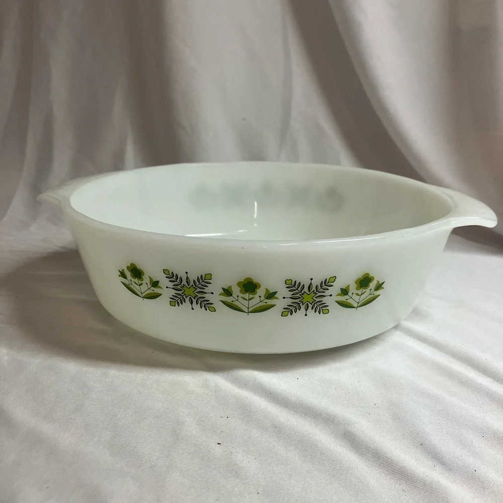 Anchor Hocking Fire King White and Green Bakeware Dish